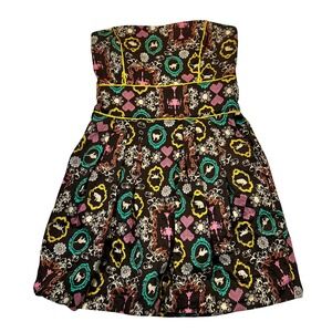 FROM Strapless Cat Portrait Print Dress Womens S Brown Quirky Whimsical Kitsch